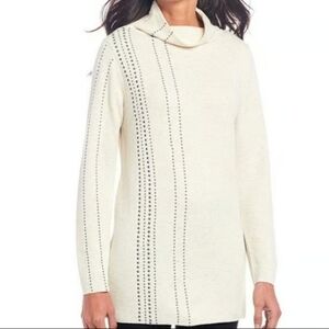 ZOZO Pullover Sweater Beige Cotton Blend Knit Long Sleeve Mock Neck Studded XL